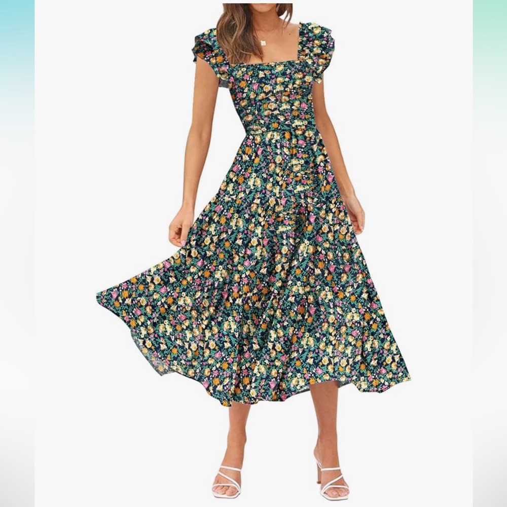 Summer Floral Dress Square Neck